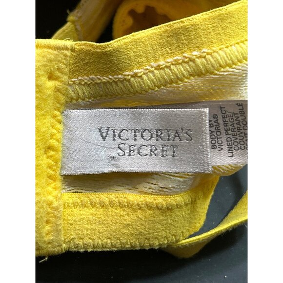 Victorias Secret Yellow Lined Perfect Coverage Bra 38D Lace Trim & Bow - Picture 6 of 7